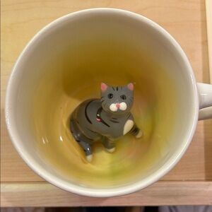 Grey Tabby Cat Surprise Mug, Grey Striped Kitten Teacup